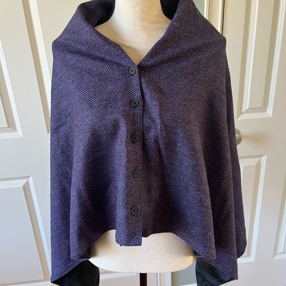 Purple Button-Up Women's convertible wool shawl from Mucros Weavers Ireland